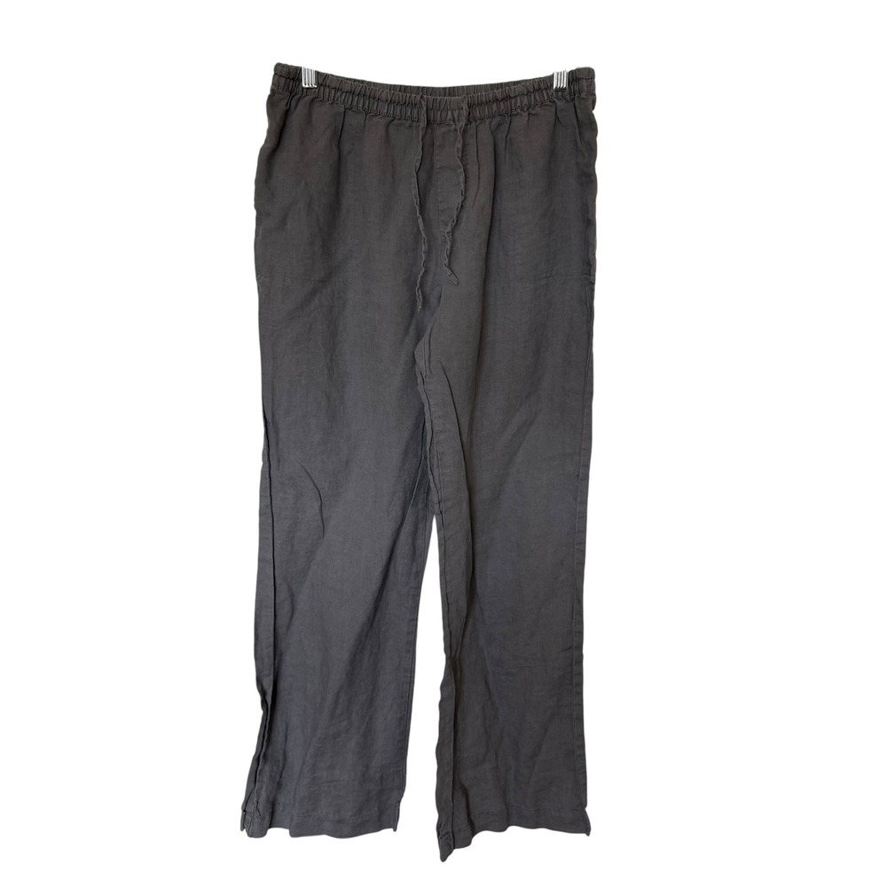 Merona Linen Blend Pants Womens Medium Gray Excellent Drawstring Wide Leg